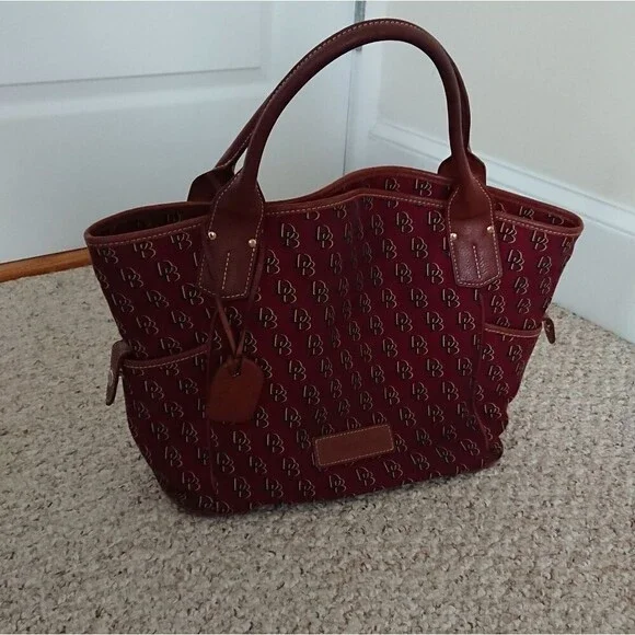Burgundy Dooney & Bourke logo large tote